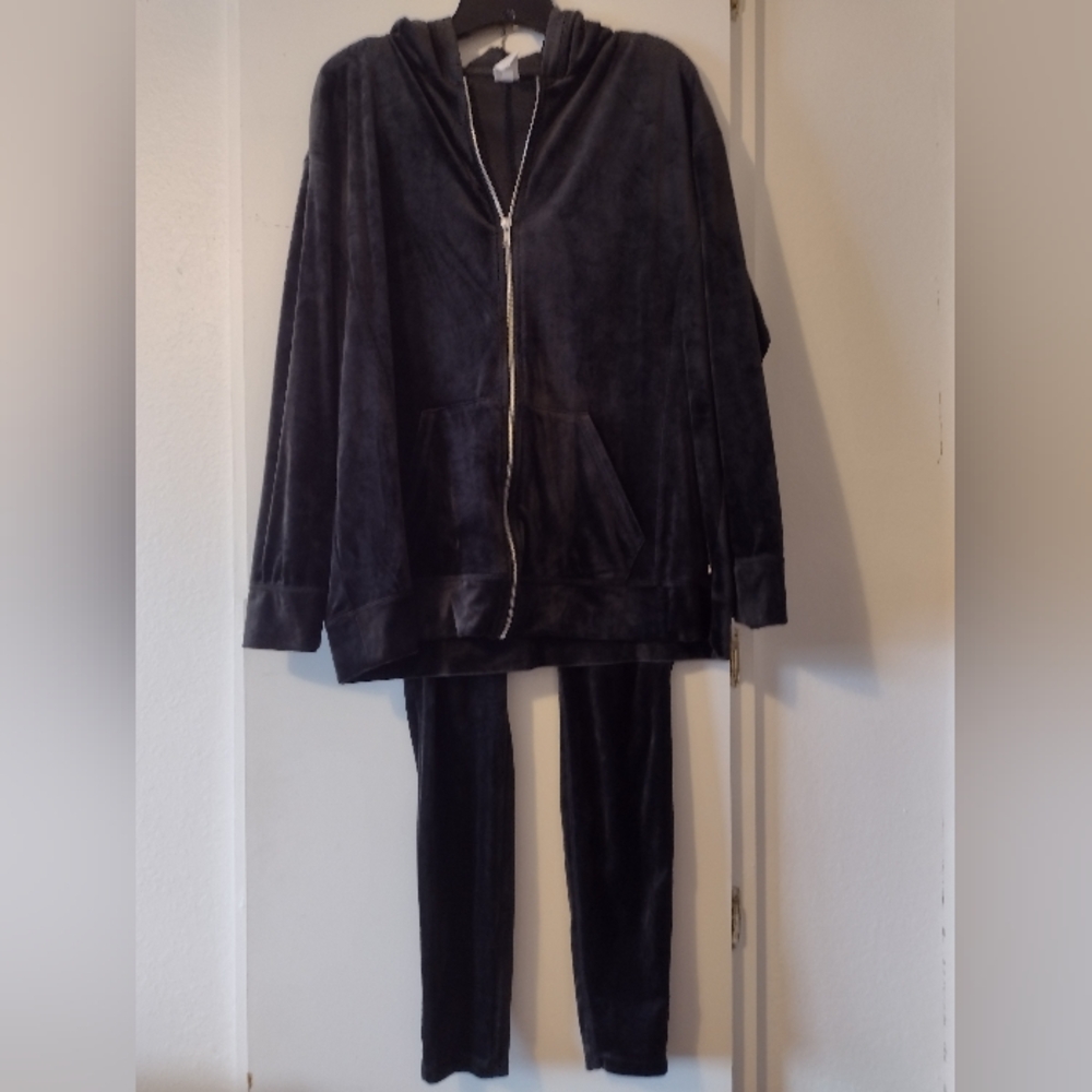 Lane Bryant LIVI 14/16 Black Velour Zip Up Hoodie & Skinny Joggers NWOT